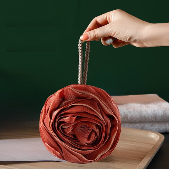 Honeeladyy Large Rose Bath Shower Loofah Sponge, 5.12 Inches Exfoliating Bath Sponge Soft Mesh Skin-friendly Shower Scrunchies Solid Color Bath Loofahs for Home, Hotel, Travel, Business Trip (Red)