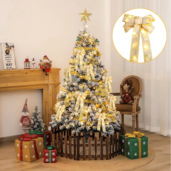 Honeeladyy Lighted Yellow Christmas Bows Outdoor Decoration Wreath Bows 12.59x8.66x0.07in Xmas Bow LED Lights Bow Winter Door Wall Decor Christmas Tree Topper for Indoor Outside Shine Style