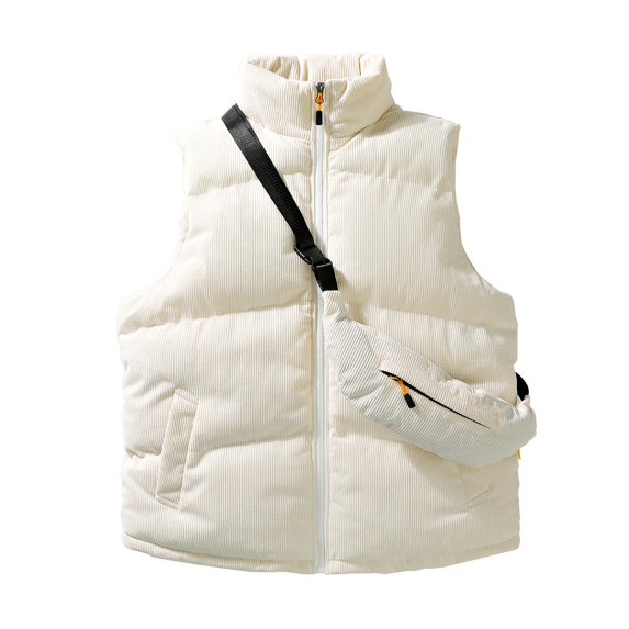 Honeeladyy Lightweight Warm Vests,Unisex Corduroy Sleeveless Hatless Casual Coat Detachable Backpack