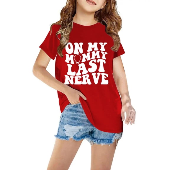 Honeeladyy Little Girls Letter Graphic T Shirts Short Sleeve Cute Shirts Summer Casual Loose Tee for Outdoor Red 7-8 Years