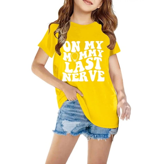 Honeeladyy Little Girls Letter Graphic T Shirts Short Sleeve Cute Shirts Summer Casual Loose Tee for Outdoor Yellow 3-4 Years