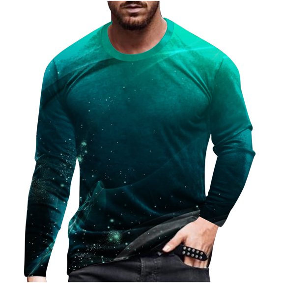 Honeeladyy Long Sleeve Round Neck Tops,Men Casual Round Neck Long Sleeve Pullover 3D Printed T-Shirt