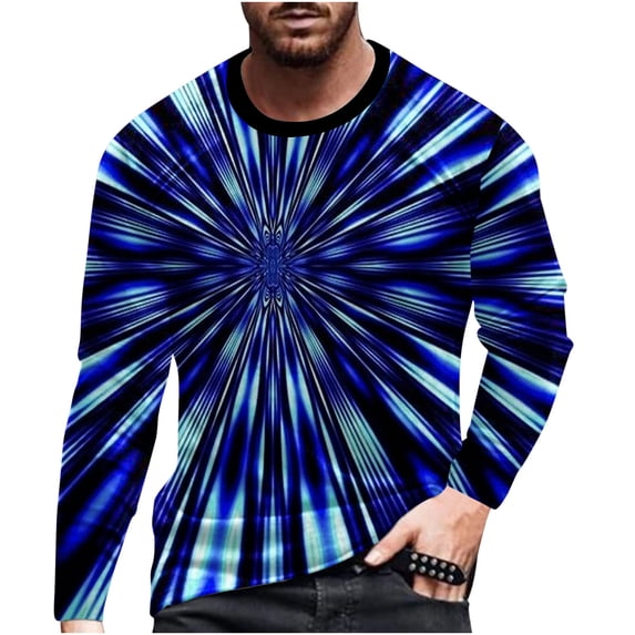 Honeeladyy Long Sleeve Round Neck Tops,Men Casual Round Neck Long Sleeve Pullover Line 3D Printed T-Shirt
