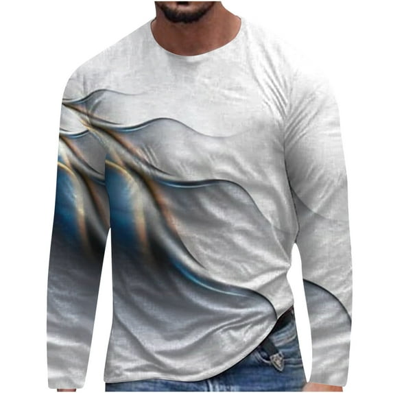 Honeeladyy Long Sleeve Round Neck Tops,Men Long Sleeve 3D Printing T-shirt Loose Round Neck Undercoat Top