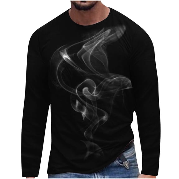 Honeeladyy Long Sleeve Round Neck Tops,Men Long Sleeve 3D Printing T-shirt Loose Round Neck Undercoat Top