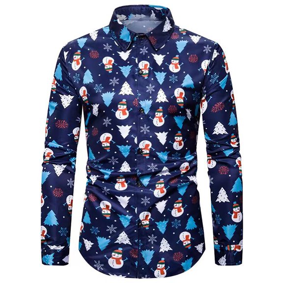 Honeeladyy Long Sleeve V-Neck Tops,Christmas Men Fashion Casual Shirt Printing Long Sleeve Button Pullover Blouse Tops