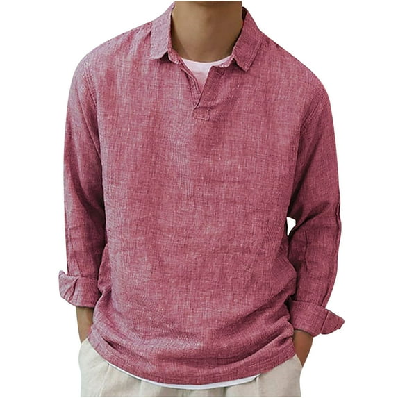 Honeeladyy Long Sleeve V-Neck Tops,Men's Formal Solid Color Print Shirt N Top Long Sleeve Turndown Collar Blouse & Shirt