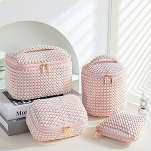 Honeeladyy Makeup Bag Gift for Women, New Year Gift Portable Cosmetic Bag with Jewelry Storage and Toiletry Storage 4 Pcs Velvet Makeup Organizer Bag Gift Set Travel Toiletry Bag for Women Girls