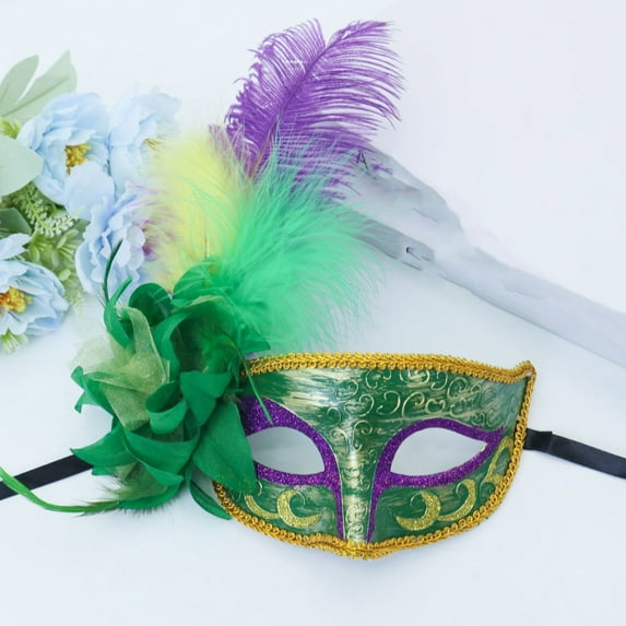 Honeeladyy Masquerade Mask for Women, Vintage Mardi Gras Masks with Elegant Feather, Half Mardi Gras Mask Fancy Carnival Masks for Dress Party, Prom, Wedding and Pageants