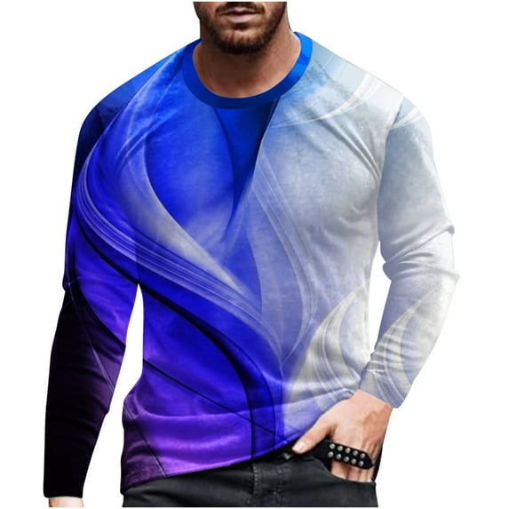 Honeeladyy Men Bottoming Long-Sleeved Tops,Men Casual Round Neck Long Sleeve Pullover Line 3D Printed T-Shirt