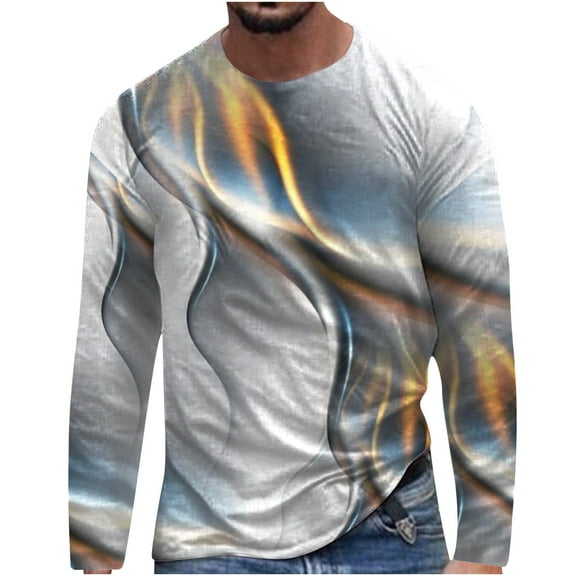 Honeeladyy Men Bottoming Long-Sleeved Tops,Men Long Sleeve 3D Printing T-shirt Loose Round Neck Undercoat Top