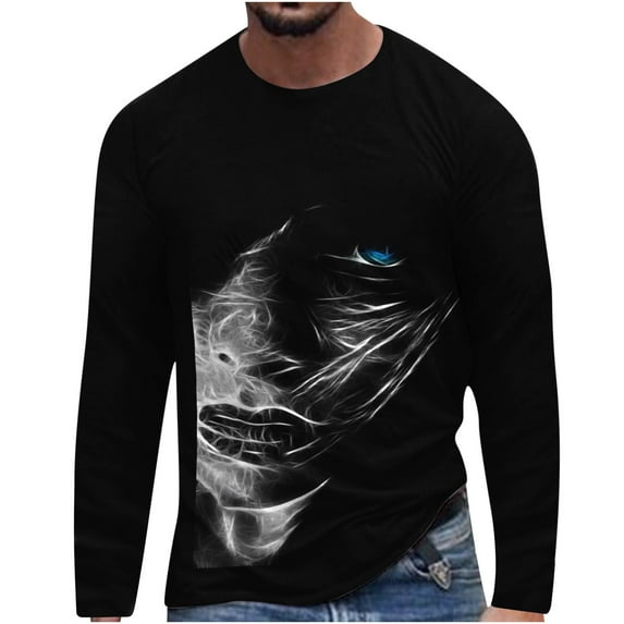 Honeeladyy Men Bottoming Long-Sleeved Tops,Men Long Sleeve 3D Printing T-shirt Loose Round Neck Undercoat Top