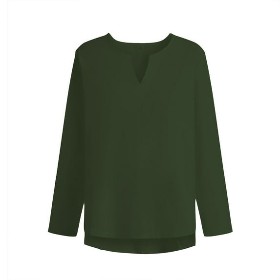 Honeeladyy Men Brief Breathable Top Shirt Comfy Solid Color Long Sleeves Fashion Loose Casual V Neck T Shirt Blouse #Pg-Army Green-S