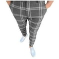 thumbnail image 1 of Honeeladyy Men Dress Pants,Casual Plaid Flat-Front Skinny Business Pencil Long Pants Pocket Mens Sweatpants, 1 of 3