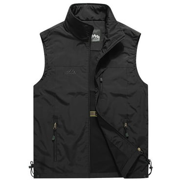Honeeladyy Men Lightweight Vest Outdoor Leisure Vest with Pockets Windproof Jacket For Sport Golf Work Black XL