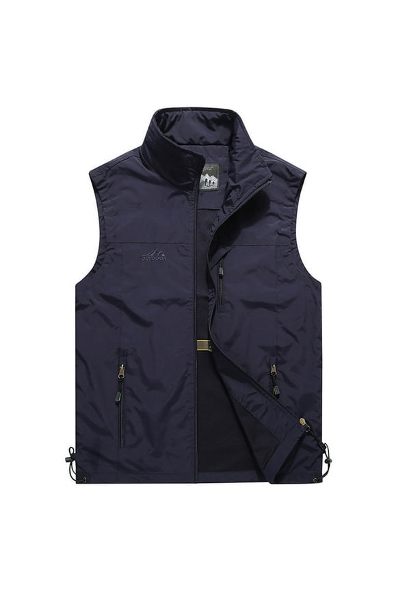 Men Lightweight Vest Outdoor Leisure Vest with Pockets Windproof Jacket For Sport Golf Work Dark Blue XL
