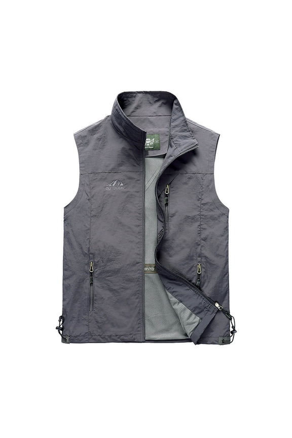 Men Lightweight Vest Outdoor Leisure Vest with Pockets Windproof Jacket For Sport Golf Work Gray XXXXXXL