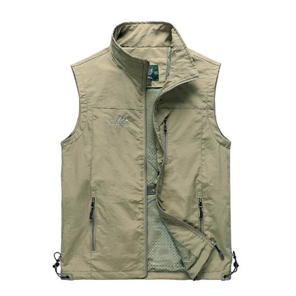 Honeeladyy Men Lightweight Vest Outdoor Leisure Vest with Pockets Windproof Jacket For Sport Golf Work Khaki XXXL