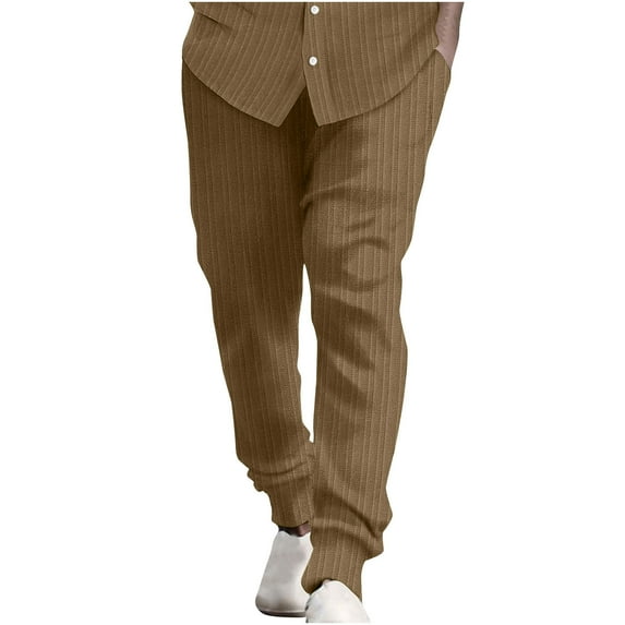 Honeeladyy Men Linen Drawstring Pants Beach Golf Elastic Waist Loose Streak Print Yoga Jogger Trousers Travel Gifts Coffee XL