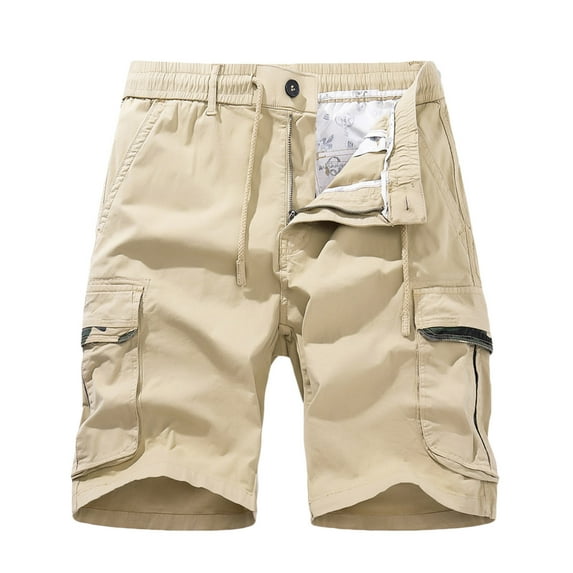 Honeeladyy Men Multi-Pocket Zipper Shorts Buttoned Five-Piece Trousers Work Trousers Shorts Five-Piece Trousers