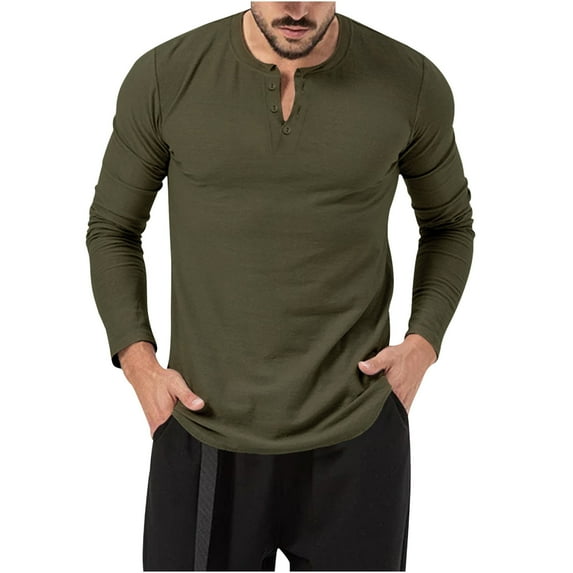 Honeeladyy Men Outdoor Shirt Solid Color Collar Button Long Sleeve Blouse Regular Fit Breathable Loose Fit Sports Tops #Jj-Army Green-XXXL