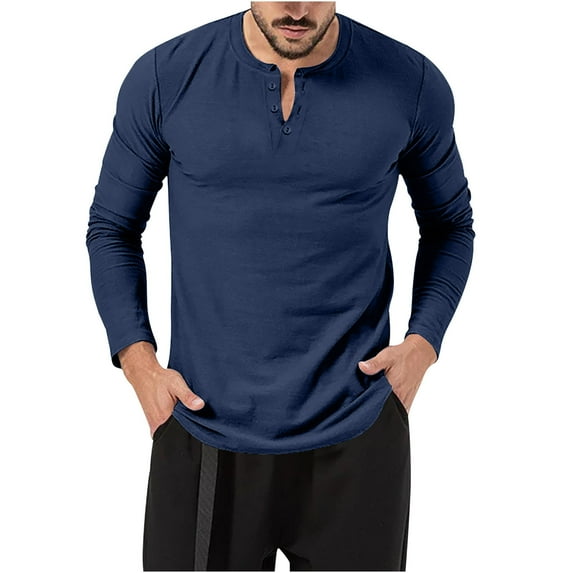 Honeeladyy Men Outdoor Shirt Solid Color Collar Button Long Sleeve Blouse Regular Fit Breathable Loose Fit Sports Tops #Jj-Blue-L