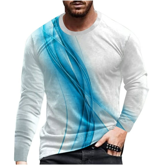 Honeeladyy Men Round Neck Muscle Pullover Top,Men Casual Round Neck Long Sleeve Pullover Line 3D Printed T-Shirt