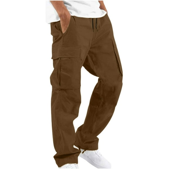 Honeeladyy Men Solid Casual Multiple Pockets Outdoor Straight Type Fitness Pants Cargo Pants Trousers men's pants denim