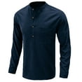 thumbnail image 1 of Honeeladyy Men V-Neck Muscle Pullover Top,Men's Linen Long Sleeve Solid Stand Collar V Neck Pullover Shirt Pocket Button Top, 1 of 1