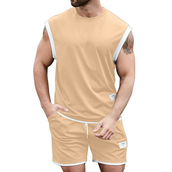 Honeeladyy Men's 2 Pieces Shirts Set Casual Short Sleeve Button Down Shirts and Shorts Outfits #Xb-Khaki-M