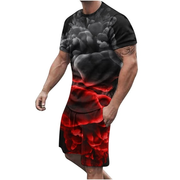 Honeeladyy Men's 2 Pieces Short Sets Cotton Henley Shirts Short Sleeve Casual Beach Shorts Summer Yoga Outfits #Mc-Gray-XL