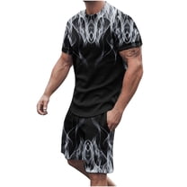 Honeeladyy Men's 2 Pieces Short Sets Cotton Henley Shirts Short Sleeve Casual Beach Shorts Summer Yoga Outfits #Oc-White-XXXL