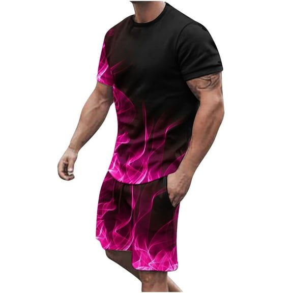 Honeeladyy Men's 2 Pieces Short Sets Cotton Henley Shirts Short Sleeve Casual Beach Shorts Summer Yoga Outfits #Rc-Purple-XXXXL