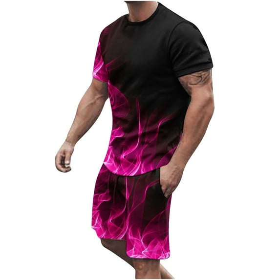 Honeeladyy Men's 2 Pieces Short Sets Cotton Henley Shirts Short Sleeve Casual Beach Shorts Summer Yoga Outfits #Rc-Purple-XXXXL