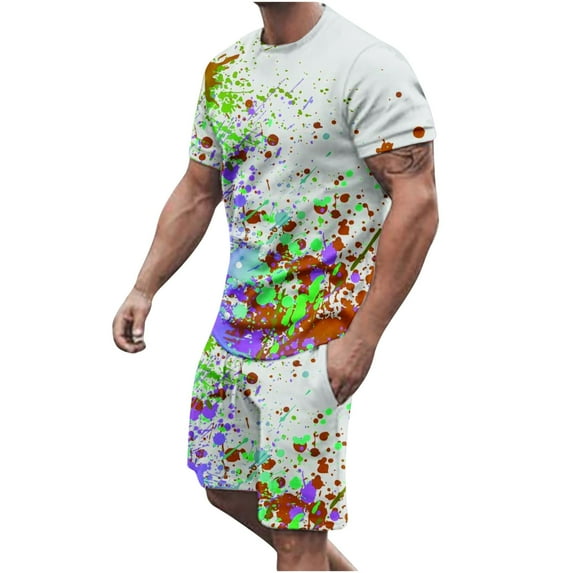 Honeeladyy Men's 2 Pieces Short Sets Cotton Henley Shirts Short Sleeve Casual Beach Shorts Summer Yoga Outfits #Uc-Green-M