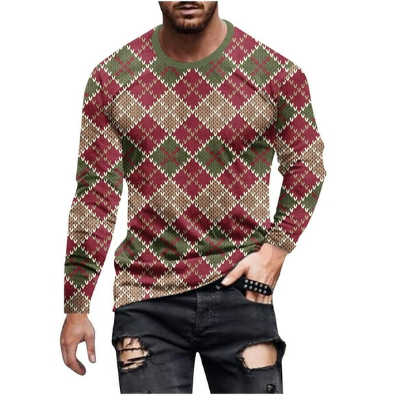Honeeladyy Men's 3D Print T-Shirts Christmas Print Tee Long Sleeve Round Neck Pullover Tops #Tk-Multicolor-XXL