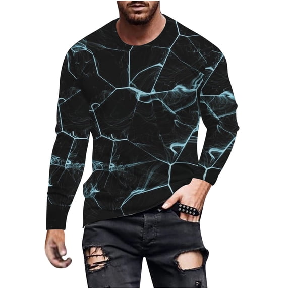 Honeeladyy Men's 3D Print T Shirts Funny Graphics Pattern Crewneck Long Sleeve Tees Athletics Workout Top #Mi-Light Blue-XXL
