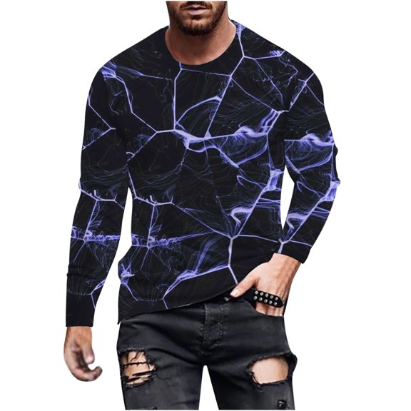 Honeeladyy Men's 3D Print T Shirts Funny Graphics Pattern Crewneck Long Sleeve Tees Athletics Workout Top #Mi-Purple-L