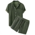 thumbnail image 1 of Honeeladyy Men's Casual Button-Down Shirts Short Sleeve Striped Dress Shirts Button Down Tops #Yb-Army Green-XXXL, 1 of 6