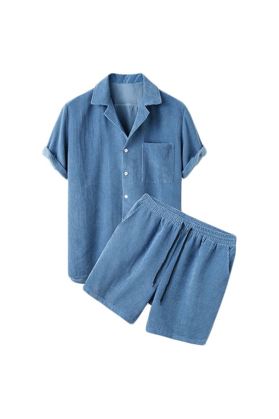Men's Casual Button-Down Shirts Short Sleeve Striped Dress Shirts Button Down Tops #Yb-Blue-XL