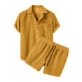 thumbnail image 1 of Honeeladyy Men's Casual Button-Down Shirts Short Sleeve Striped Dress Shirts Button Down Tops #Yb-Yellow-L, 1 of 3