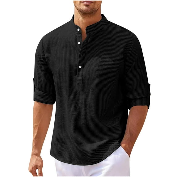 Honeeladyy Men's Casual Fall Long Sleeve Blouse V Neck Button Tops T-Shirt