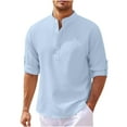 thumbnail image 1 of Honeeladyy Men's Casual Fall Long Sleeve Blouse V Neck Button Tops T-Shirt, 1 of 6