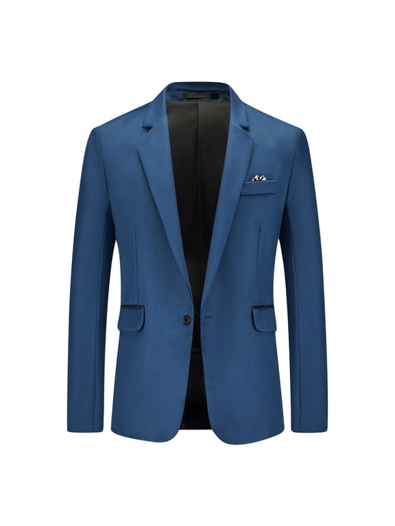 Men's Casual Lightweight Blazer Sport Coat One Button Business Suit Jacket Blue L