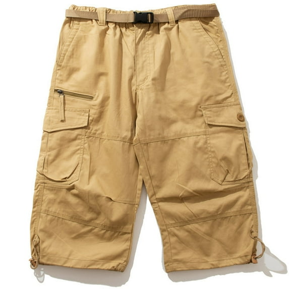 Honeeladyy Men's Casual Pure Color Outdoors Pocket Beach Work Trouser Cargo Shorts Pant Men Loose Drawstring Elastic Shorts
