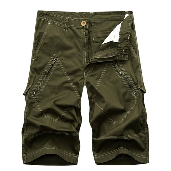 Honeeladyy Men's Casual Pure Color Outdoors Pocket Beach Work Trouser Cargo Shorts Pant Mens Elastic Waist Beachwear