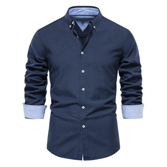 Honeeladyy Men's Color Matching Shirt Long Sleeved Lapel Button Casual Top/shirt Blouse