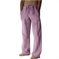 thumbnail image 1 of Honeeladyy Men's Cotton And Linen Elastic Waist Blended Breathable Comfortable Soft Beach Casual Trousers Full Length Pants Mens Work Pants, 1 of 5