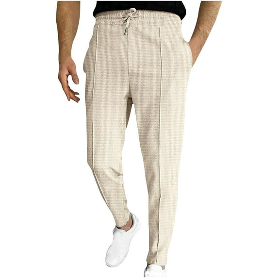 Honeeladyy Men's Cotton Linen Pants Elastic Waist Lightweight Casual Pants Slim Fit Yoga Beach Pants with Pockets Dress Pants for Men