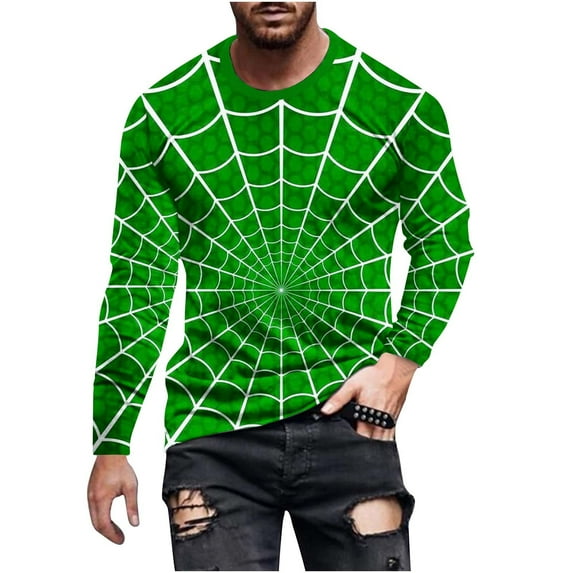 Honeeladyy Men's Fall Long Sleeve T Shirts 3D Print T Shirts Round Neck Pullover Tee Top Gym Sport Athletic Shirt #Yb-Green-S
